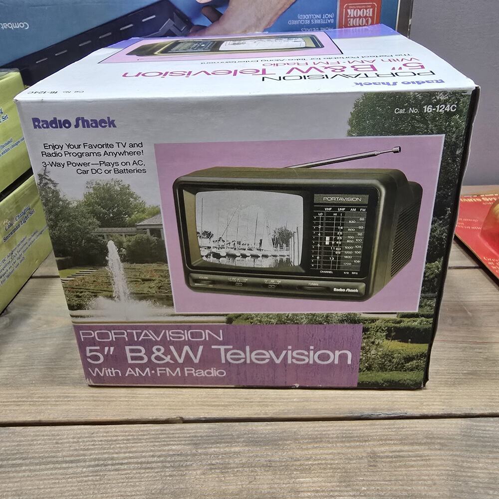 Radio Shack Portavision 16-124C 5" Portable B&W CRT TV w/Power Adapter